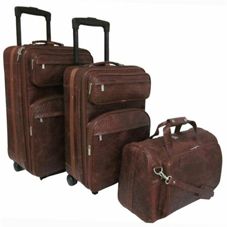 A1 LUGGAGE Ostrich Print Leather Traveler Set Brown - 3 Piece A13587790